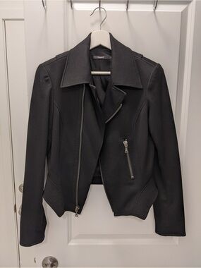 Tahari Black Asymmetric Zip Moto Jacket